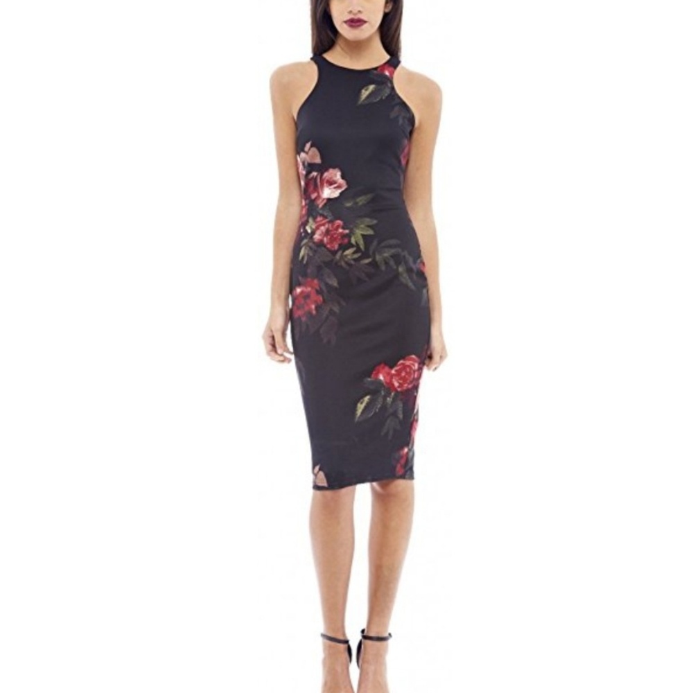 Black/Floral Midi Dress